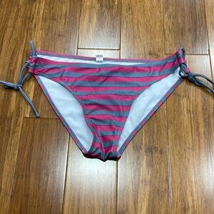 Pink & Gray Striped String Bikini Bottoms - Size S